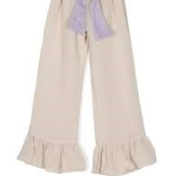 Wanna B Boutique Pants - Wanna B Wide Leg Ruffle Hem Linen Pants Elastic Waist Straight leg Pull On Pants